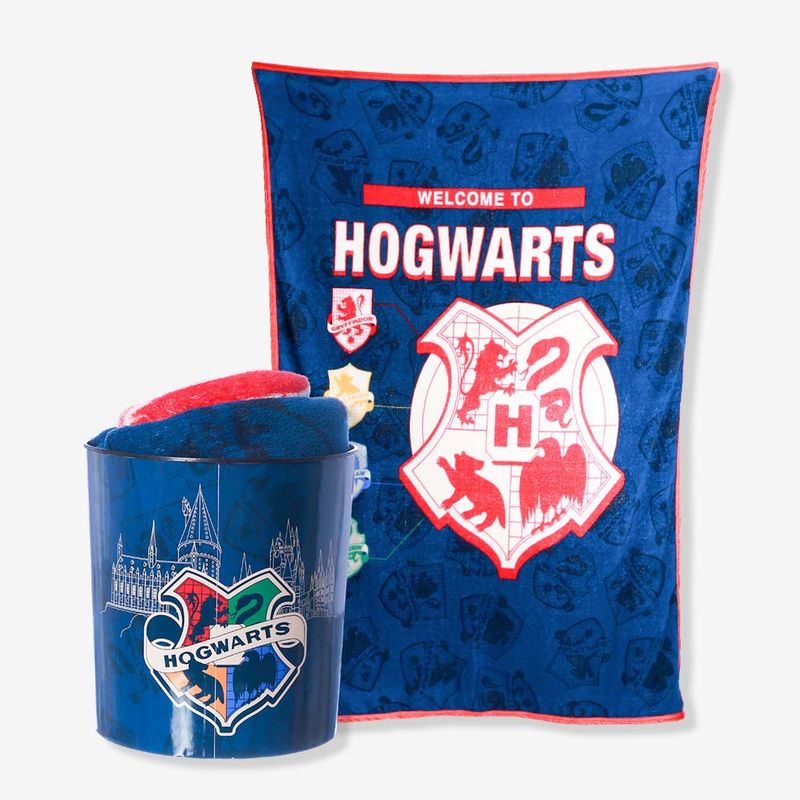 Kit Manta Com Balde Pipoca Casas Hogwarts Harry Potter - ARMARINHOS 3  PATETAS LTDA