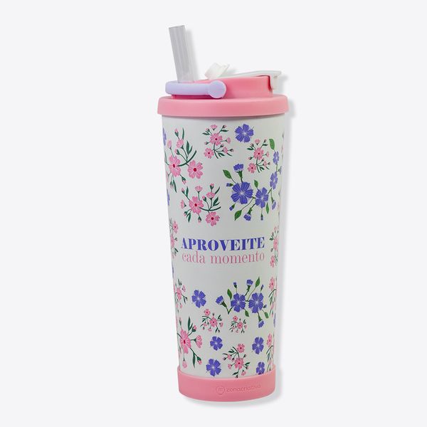 Copo Spring Com Canudo Floral – Zonacriativa