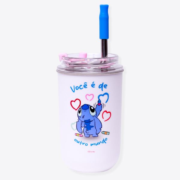 Copo Neo com Canudo Stitch e Angel Namorados - Disney